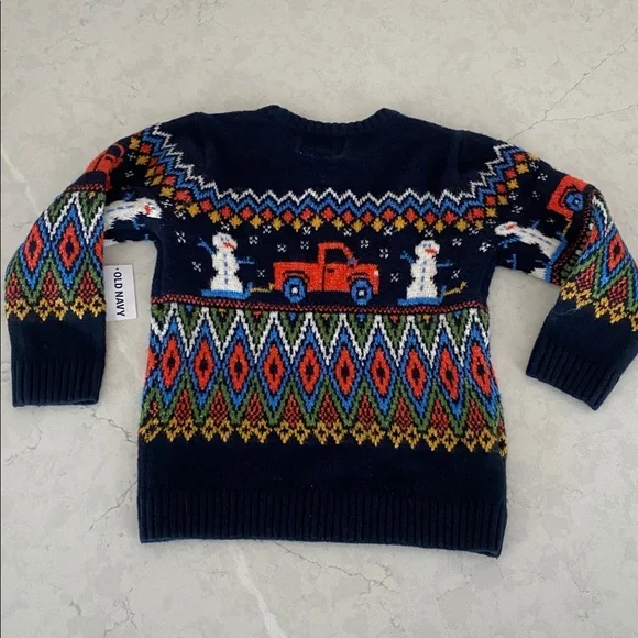 Old Navy Kids' SUPER SOFT Size 4T Festive Sweater truck/Snowman print crew neck - Picture 5 of 12